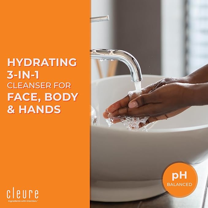 Cleure Face and Body Cleanser - Hypoallergenic, Fragrance-Free Body Wash for Sensitive Skin & Eczema - Paraben & Sulfate Free, PH Balanced Body Soap (12 oz, Pack of 2)