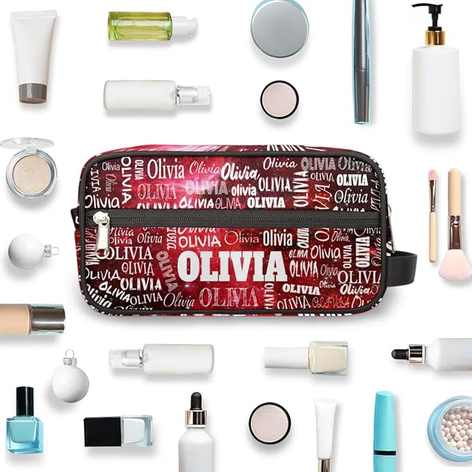 Personalized Makeup Bag with Name, Travel Cosmetic Bag for Women, Friends, Mother's Day, Bridesmaid, Bride, Wedding, Graduation, Red Galaxy Universe