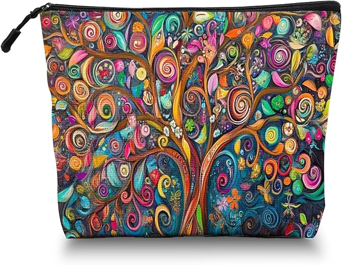 Cosmetic Bags Travel Makeup Toilet Case Waterproof Pouch for Women Girls 6.7X9.45inches - Colorful Abstract Tree With Swirling Patterns