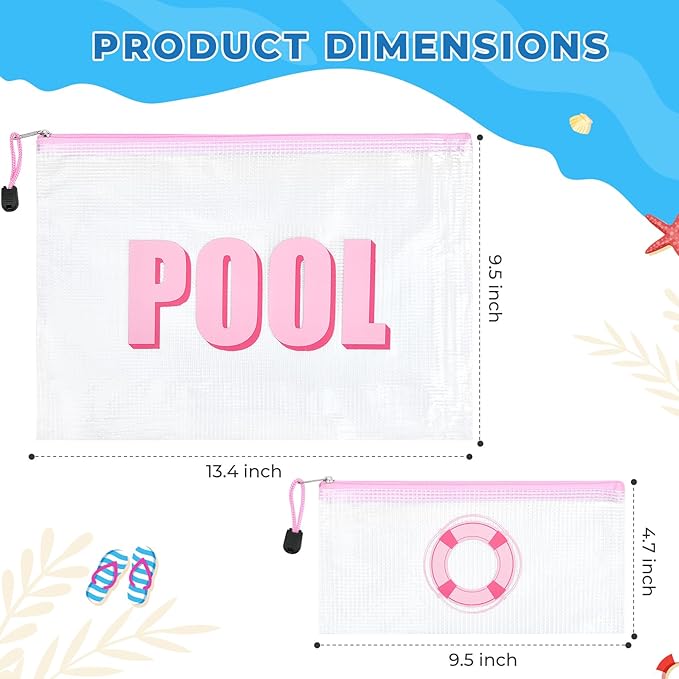 SOIDRAM 2PCS POOL Makeup Bag Clear Zippered POOL Bag Cosmetic Pouch Waterproof Travel Toiletry Organizer for Women Varsity Letter Patch Beach Pool Essentials