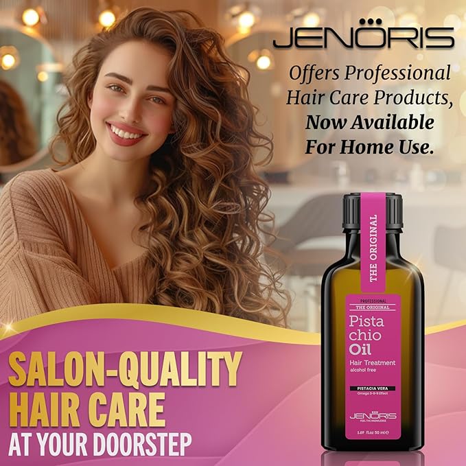 Jenoris Pistachio Oil Hair Serum for Frizzy and Damaged Hair, Lightweight Hair Oil for Dry Hair with Omega 3-6-9 Complex, Anti-Frizz Hair Serum for Shine, Hydration & Split-End Treatment, 1.69 fl.oz