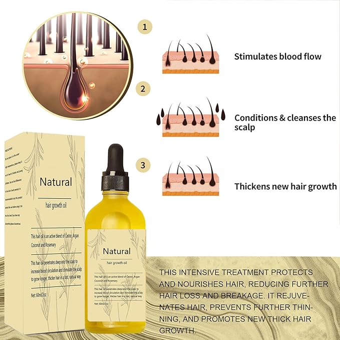 Natural Hair Growth Oil, 2 PCS Rosemary Oil for Hair Growth Organic, Hair for Dry Damaged Hair and Growth
