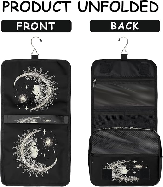 Travel Toiletry Bag for Women & Men Ethnic Moon Sun Hanging Cosmetic Organizer Portable Waterproof Makeup Case Make Up Bag with Compartments Travel Essentials for Bathroom Shower