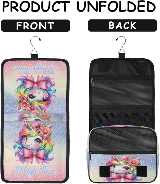 Travel Toiletry Bag for Women & Men Unicorn Flower Animal Colorful Hanging Cosmetic Organizer Portable Waterproof Makeup Case Make Up Bag with Compartments Travel Essentials for Bathroom Shower
