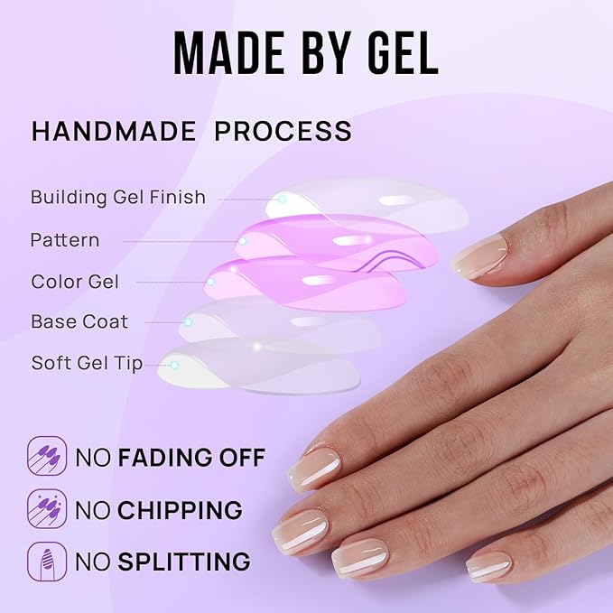 BTArtbox Press On Nails Short - Square Press On Nail, Brown Chrome Nail Tip Glue On Nails with Nail Glue, Reusable Stick On Nails in 15 Sizes - 30 Soft Gel Fake Nails Kit, Cream Soda