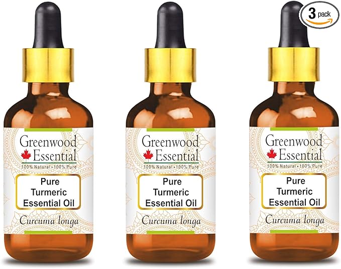 Greenwood Essential Turmeric Essential Oil (Curcuma Longa) with Glass Dropper Steam Distilled (Pack of Three) 100ml X 3 (10.1oz)