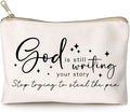God is Still Writing Your Story Travel Bag Funny Christian Women of the Bible Makeup Bag Bible Quote Christian Quotes Scripture Makeup Pouch Linen Cotton Bag