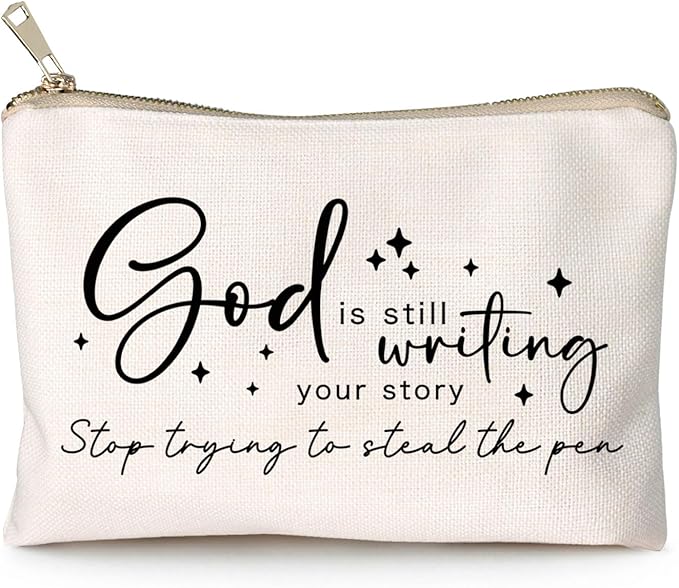 God is Still Writing Your Story Travel Bag Funny Christian Women of the Bible Makeup Bag Bible Quote Christian Quotes Scripture Makeup Pouch Linen Cotton Bag