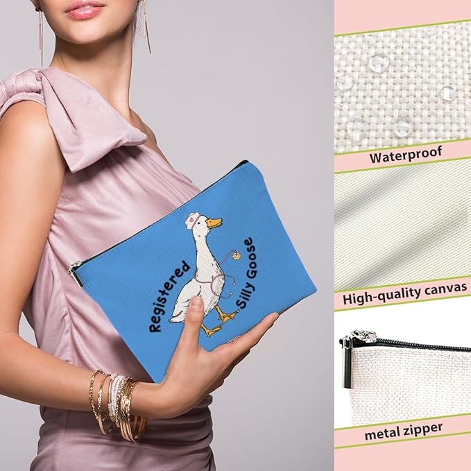 Nurse Practitioner Gifts Makeup Bag, Nurse Accessories Funny Goose Cosmetic Bag, Travel Organizer Zipper Pouch Thank You Nurses Week Gifts for Women Registered Nurses Coworker, Blue
