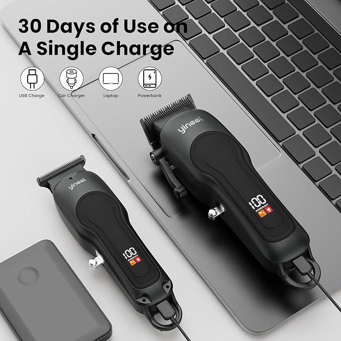 Yineel Hair Clippers for Men, Professional Cordless Clippers & Trimmer Set, Super Quiet, Clippers for Hair Cutting Kit with LED Display, Gift for Men Women Barber Kid