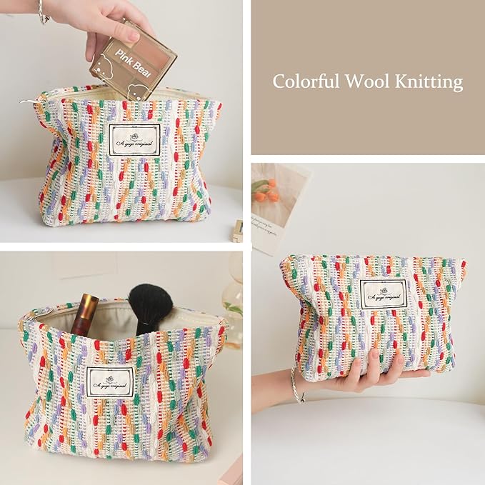 STARDW Cute Makeup Bag Aesthetic Cosmetic Bags for Women Girls, Travel Toiletry Bag Large Capacity Zipper Makeup Pouch, Purse Organizer Pouches,Canvas Lining (Rainbow)