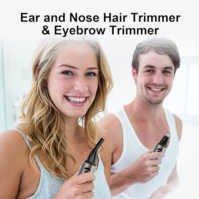 Nose Hair Trimmers for Men，Rechargeable Hair Trimmer 2 in 1 Painless Multifunctional Ear and Nose Hair Trimmer with IPX7 Waterproof Dual Edge Blades (Grey)