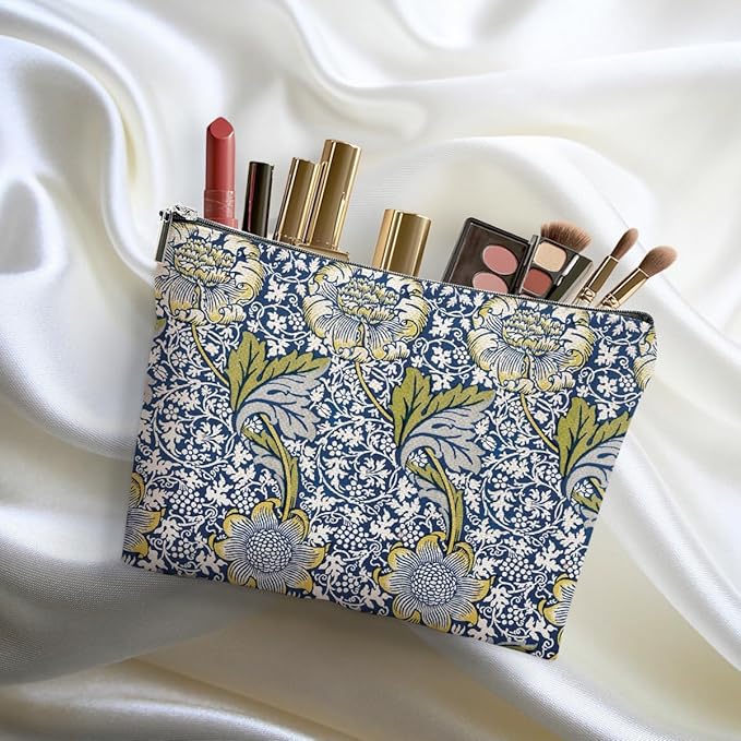 4 Packs Vintage Flowers Makeup Bag Floral Cosmetic Bag Friend Friendship Gifts for Women Girls Bestie Daughter Grandma Botanical Travel Organizer Zipper Pouch Christmas Thanksgiving Birthday Gifts