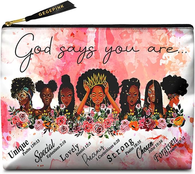 Cute Makeup Bag for Purse Waterproof Cosmetic Bags for Women Funny Smooth Zipper Travel Toiletry Pouch 10X8 Inches-African American Afro Makeup pouch
