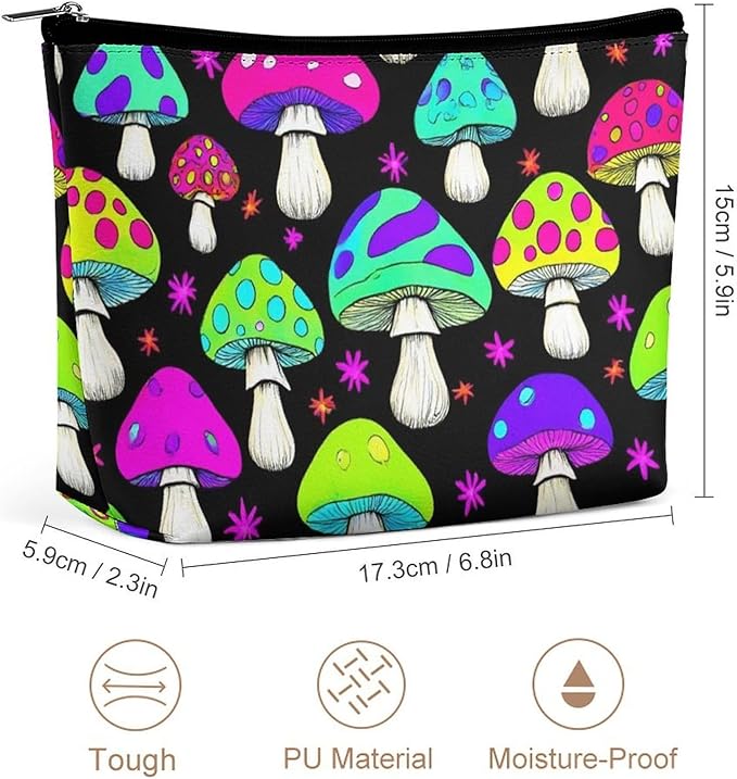 Fashion Zipper Cosmetic Case, Portable Makeup Case, Personality Toiletry Bag, Travel Cosmetic Toiletry Bag Trippy Magic Neon Mushrooms