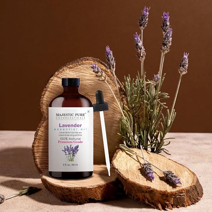 Majestic Pure Lavender Essential Oil with Glass Dropper - 2 Fl Oz - 100% Pure and Natural Lavender Oil - Premium Grade Essential Oils for Diffuser, Aromatherapy, Soap and Candle Making