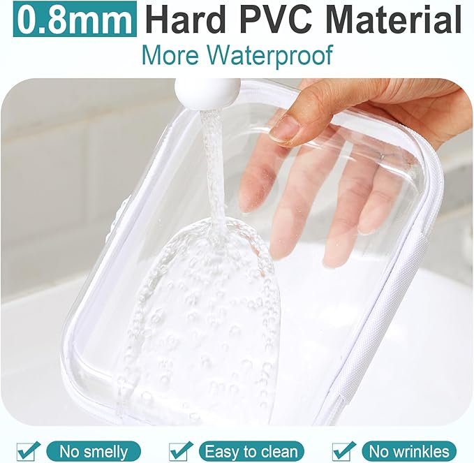 Sanwuta 6 Pcs Clear Hard Zipper Case Hard Plastic Zipper Pouches Makeup Bag Pencil Pouches Transparent Cases for Snacks Plastic Storage Organizer Box for Travel(White,7.09 x 5.12 x 2 Inch)