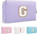 Personalized Initial Preppy Makeup Bag Organizer, Small Cute Purple Cosmetic Zipper Pouch Travel Toiletry Bag,Waterproof PU Monogram Make Up Storage Case Graduation Gifts for Teacher Friends(Letter G)