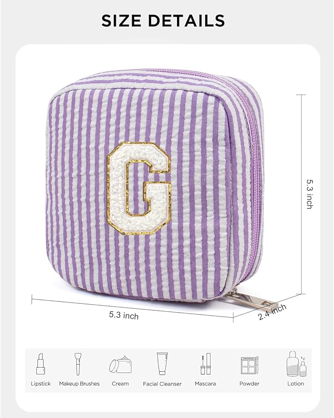 Birthday Gifts for Women - Personalized Cute Purple Initial Cosmetic Makeup Pouch Make Up Toiletry Bag for Her Mom Teacher Friend Girlfriend Wife Teacher's Day Gifts 21st Birthday Giftss