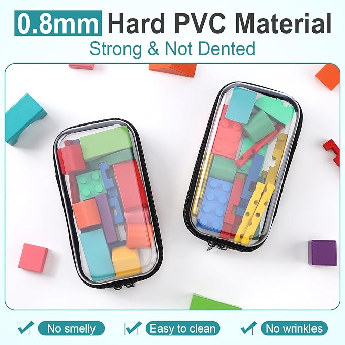Sanwuta 6 Pcs Clear Hard Zipper Case Hard Plastic Zipper Pouches Makeup Bag Pencil Pouches Transparent Cases for Snacks Plastic Storage Organizer Box for Travel(Black,7.48 x 3.94 x 2 Inch)