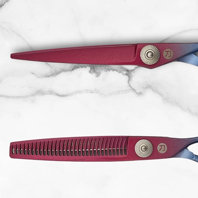 6 Inch Hair Shears Set - Rainbow Color Hair Cutting Scissors and Texturizing Shears - 440C Stainless Steel With Titanium Coating - Convex Blades for Wet or Dry Hair