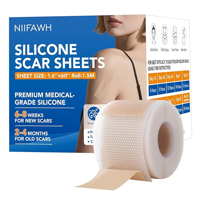Silicone Scar Sheets, Silicone Scar Tape(1.6"x 60" Roll-1.5M) - Reusable, Soft & Medical Grade Adhesive Tape for Old & New Scars, C-Section, Surgery, Keloid & Acne Scars