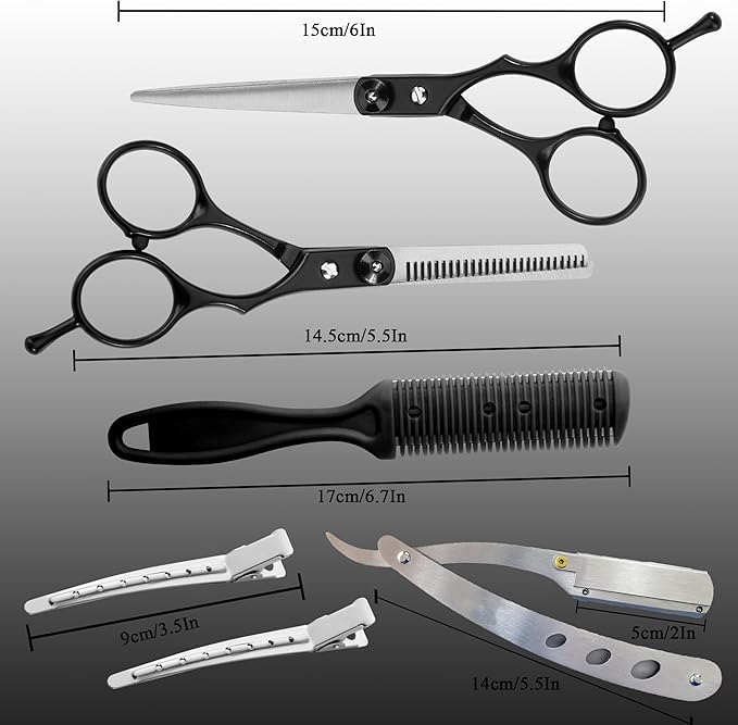 Fcysy Professional Hair Scissors Texturizing Shears Kit, Haircut Scissors Thinning Shears 11 Pcs Set