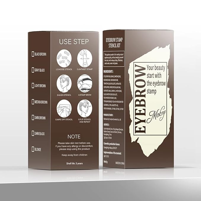 Eyebrow Stamp Stencil Kit - Eyebrow Powder with Brush Long-Lasting & Waterproof Brow Shaping Kit with 24 Reusable Thin & Thick Eyebrow Stencils for Natural Eyebrow Color (Black)