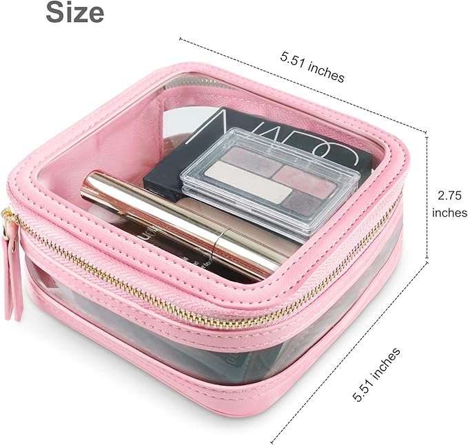 Clear Makeup Bag Travel Size Toiletry Bag Organizer Case Quality PU Leather Transparent Small Cosmetic Bag Car Bag for Essentials with Durable Zipper