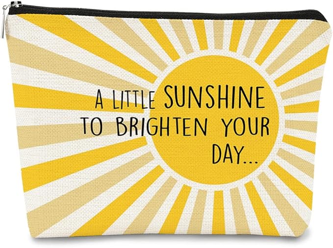 A Little Sunshine To Brighten Your Day Yellow Summer Inspirational Makeup Bag for Women, Cosmetic Bag Gift for Teen Girls,Birthday Christmas Gifts for Women Friends Mom Wife Grandma Daughter Teacher