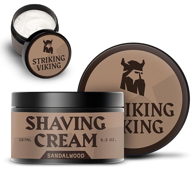 Striking Viking Men's Shaving Cream - 5.3 Oz, Pack of 1, Sandalwood - Hydrating Barrier & Sensitive Shave Cream - Smooth Razor Glide & Shaving Lather