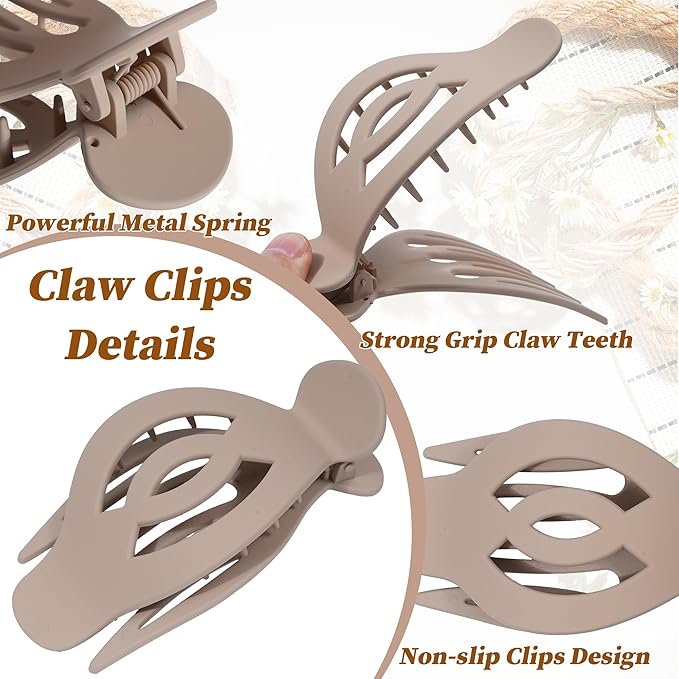 AWAYTR 6Pcs Upgrade Large Flat Hair Claw Clips for Women Girls, 5" Non-slip Duckbill Hair Clips for Long, Thick, Thin Hair, Comfortable for Driving & Lying Down (Matte (Dark))