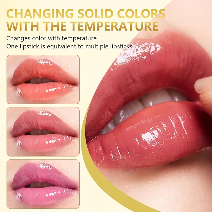2PCS Transferproof Color Changing Lipstick, Color Changing Lipstick Gold Foil for Women Long Lasting Moisturizing Glossy Shine Lip Gloss, Deep Nourishment