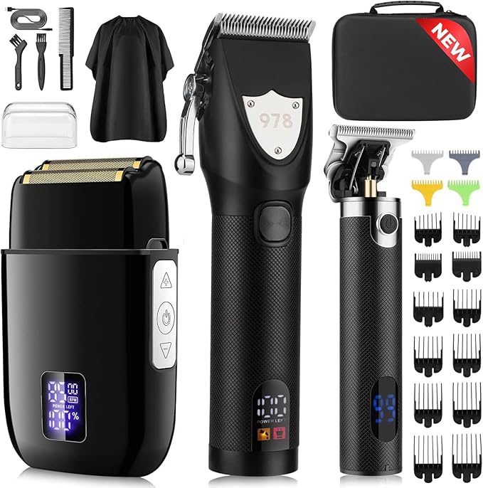 Professional Hair Clipper Set for Men, Barber Kit Clipper and Trimmer Set, Electric Foil Shavers for Men with Travel Case