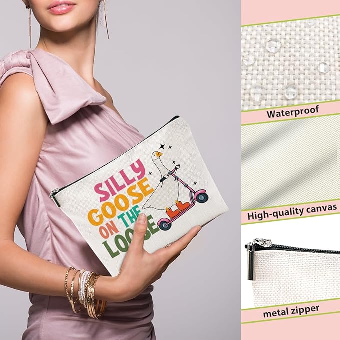 Funny Goose Makeup Bag, Funny Gifts Cosmetic Bag, Goose Gifts Travel Organizer Animal Humor Zipper Pouch Graduation Birthday Friendship Gifts for Women Coworker Best Friend Sister
