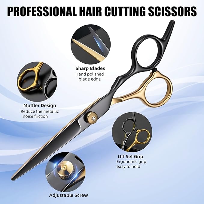 13 PCS Hair Cutting Scissors Shears Kits，Professional Haircut Scissors Kit with Cutting Scissors，6.5 Inches Hair Cutting Scissors Kit for Men/Women/Kids/Salon & Home