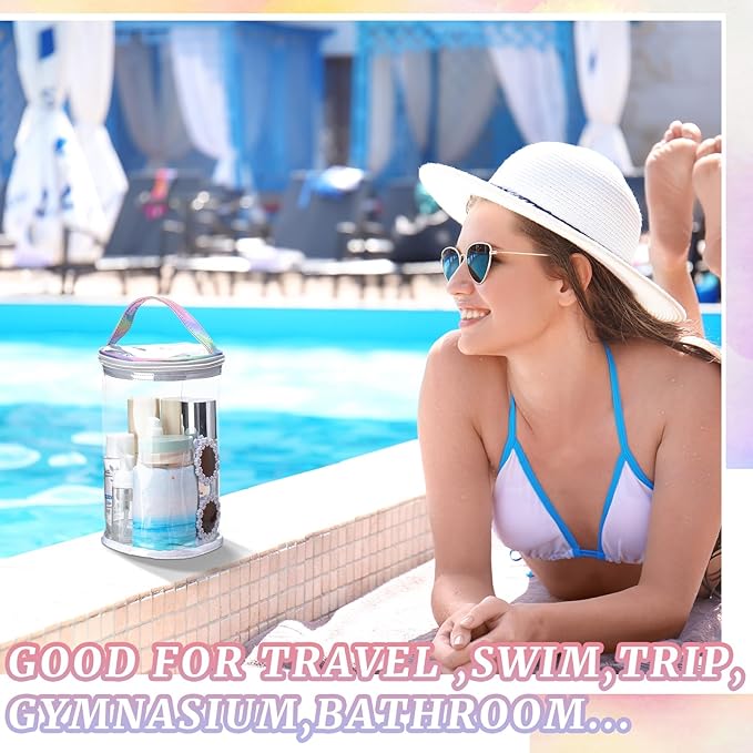 Clear Lotion Bag for Toiletry Cylinder Makeup Bag Heavy Duty Sunscreen Travel Organizer Pouch Waterproof Cosmetic Bag with Handle Zipper Gift for Christmas Beach Pool Airport Women(Silver)