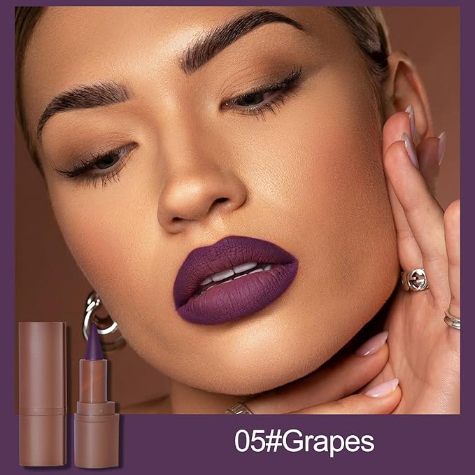 Erinde 2-in-1 Lip Liner and Lipstick Lip Combo Set, Matte Nude Dark Brown Purple Lip Liner Creamy Lip Pencil Crayon, High Pigmented Long lasting Lipstick Makeup, 05# Grapes