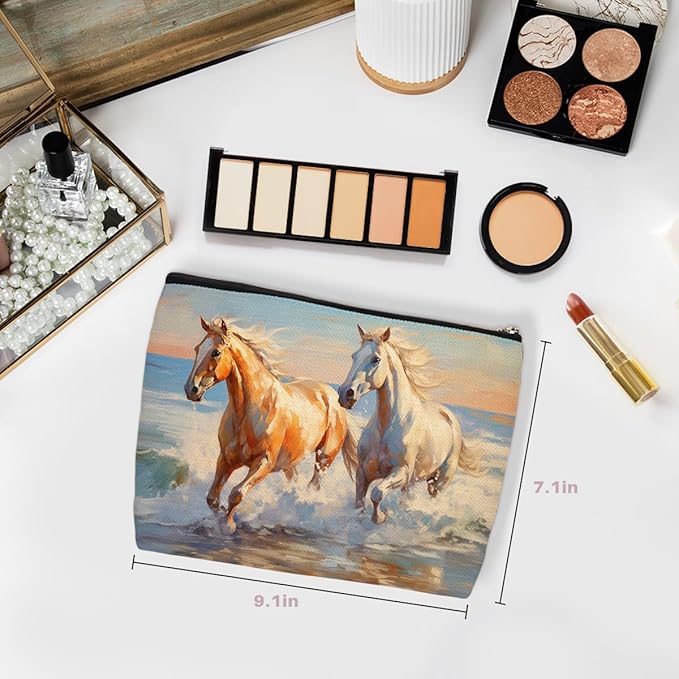 Wenboco Cute Horse Makeup Bag, Horse Gifts for Girls Horses Lover Animal Lovers Makeup Case Cosmetic Bags for Women, Portable Pouch Purse Travel Toiletries Accessories, Christmas Birthday Gifts