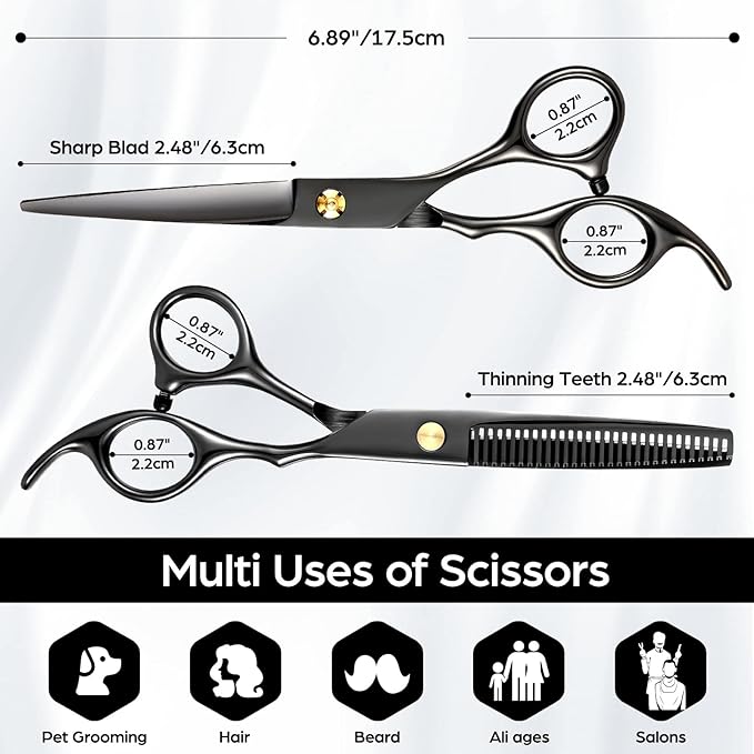 Hair Cutting Scissors Professional 6.89 inch Barber Scissors Multifunctional Salon Thinning Scissors Straight Shears Tools for Mother Father Friends' Christmas Gift
