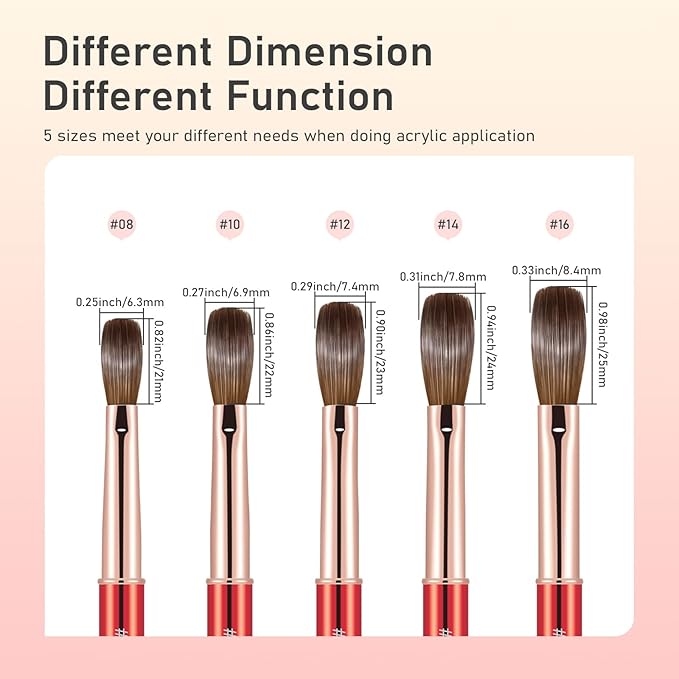 Acrylic Nail Brush Size 12, 100% Real Kolinsky Nail Brush for Acrylic Powder Application, Handmade Women Manicure Nail Extension Tool for Professional DIY Home Salon and Beginner