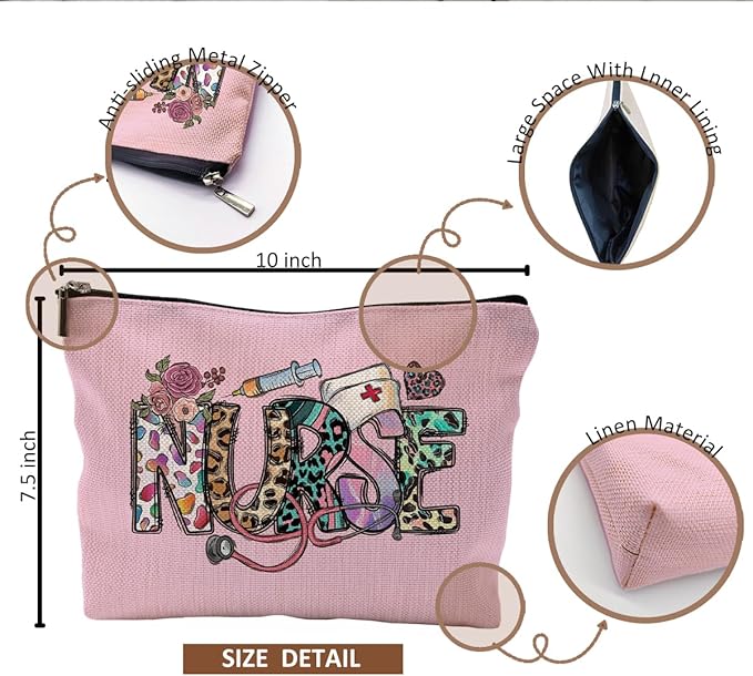 Nurse Makeup Bags,Nurse Gifts for Women,Nurse Cosmetic Bags With Zipper,Nurse Gifts for Nursing Student,Student Nurse Gifts(Pink)