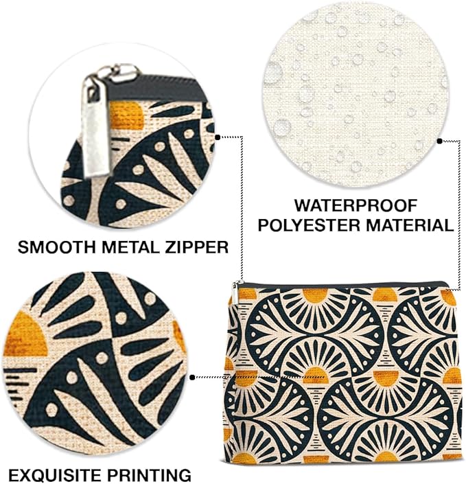 Boho Cosmetic Bag Sunset Leaf Aesthetic Zipper Makeup Pouch Small Makeup Bag (1Pcs)