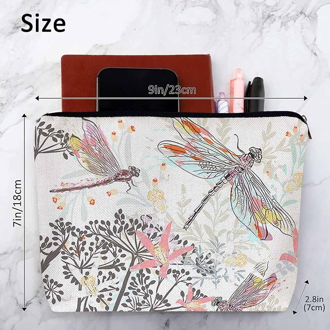 Makeup Bag For Purse Dragonfly, Garden Dragonflies Flowers Nature Cosmetic Bags For Women With Zipper Travel Toiletry Pouch Makeup Bags Makeup Organizers Purse For Toiletries Cosmetics