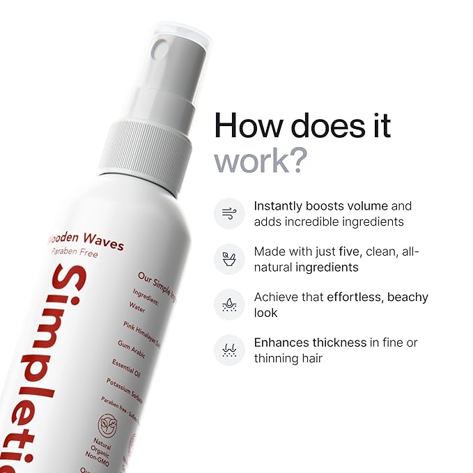Simpletics Himalayan Sea Salt Hair Spray (Pine Scent) – Natural 5-Ingredient Formula for Beach Waves & Volume – Light Hold, Non-Greasy, Paraben & Sulfate Free – Unisex 8 fl oz