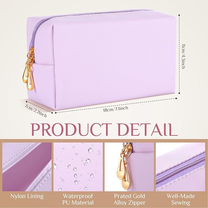 Sanwuta 9 Pcs Makeup Bags Bulk PU Double Zippers Cosmetic Bag Makeup Toiletry Christmas Small Pouch Portable Travel Organizers Case for Women Bridesmaid Party End of The Year(Pink Purple Series)