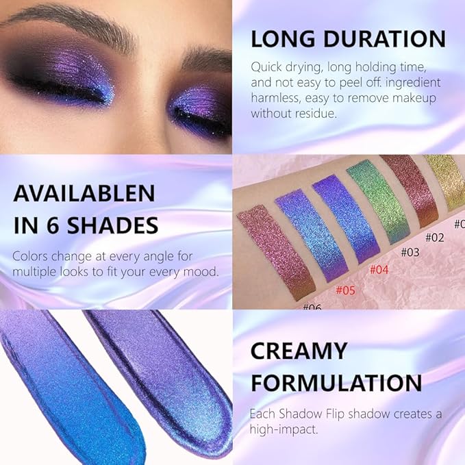 evpct 2Pcs Royal Sapphire Blue Duochrome Chameleon Liquid Eyeshadow, Multichrome Metallic Glitter Liquid Eye Shadow Makeup for Women, Waterproof Multi Color Shifting High Pigment Iridescent Eyeshadow