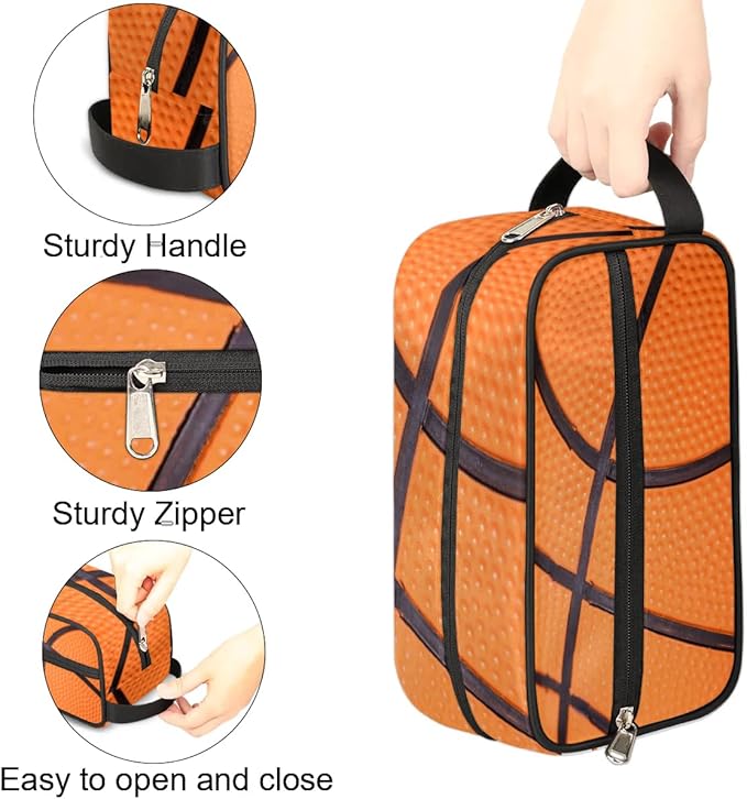 Bardic Basketball Texture Ball Portable Travel Toiletry Bag, Sport Kindle Dopp Kit Cosmetic Organizer Makeup Bag Shower Shaving Bag for Men Women