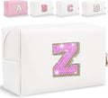 Glitter Initial Letter Makeup Bag, Small Personalized Sequins Letters PU Leather Cosmetic Bag Portable Waterproof Makeup Zipper Pouch, Shine Handbag Organizer Travel Bag Gifts for Women&Girls(White-Z)