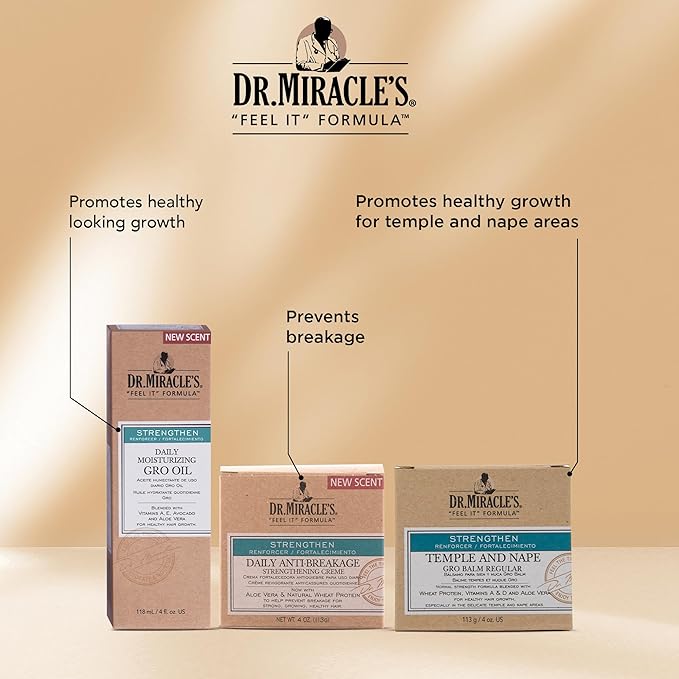 Dr. Miracle's Daily Moisturizing Gro Oil, Blended with Vitamins A, D, E, Avocado & Aloe Vera For Healthy Hair Growth, 4 Ounce